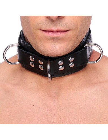 Collier rembourré en cuir avec Anneaux D Noir 