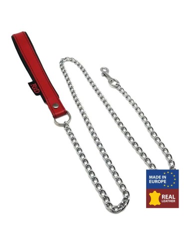 Laisse avec poignée en cuir 1m Rouge