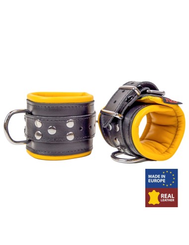 Menottes en cuir rembourrées Noir-Jaune