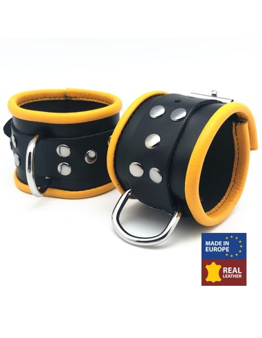 Menottes en cuir pour Poignets Noir-Jaune
