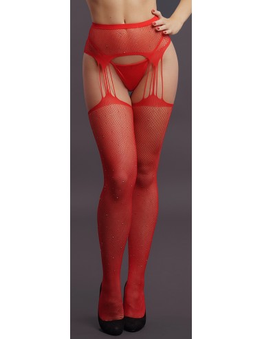 Collant effet porte-jarretelles avec strass Lana - Rouge