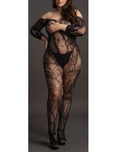Combinaison ouverte Grande Taille LACE SLEEVED - Noir