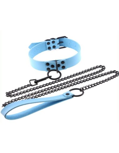 Collier-Laisse Punk Bleu ciel