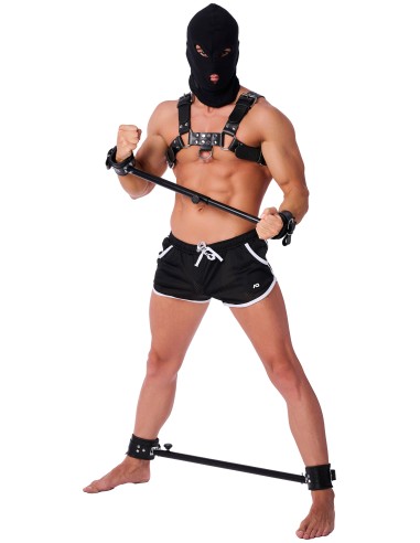 Barre en métal réglable avec menottes en cuir - 35 à 60cm