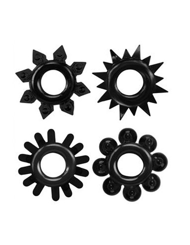 Lot de 4 Cockrings souples Ring Stars Noirs