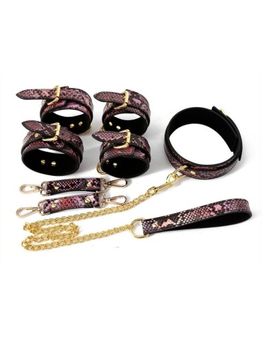 Kit Sm Snakine Collier et Menottes Noir-Rose