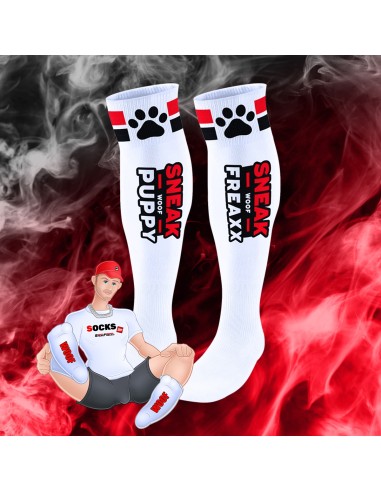Chaussettes hautes Puppy Tube Blanc-Rouge