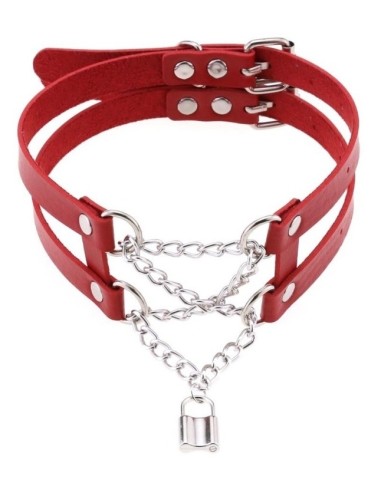 Collier Ras de cou Pendant Lock Rouge