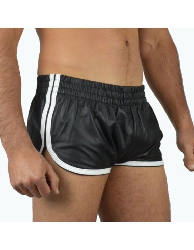 Short Imitation Cuir Sports Line Noir-Blanc