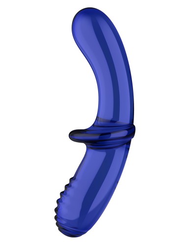 Gode en verre Double Crystal 18.5 x 3.5cm Bleu