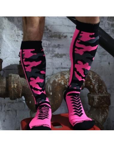 Chaussettes hautes Neo Camo Noir-Rose Neon