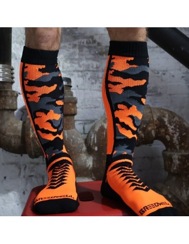 Chaussettes hautes Neo Camo Noir-Orange Neon