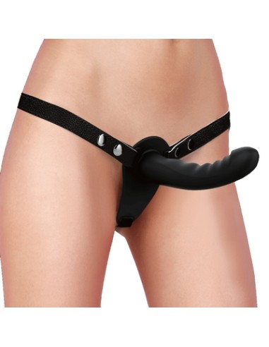 Gode ceinture double Dual Ribbed 15 x 3.3cm Noir