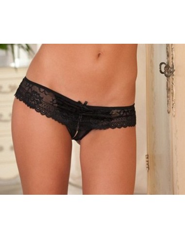 String avec dentelle ouvert sur l'entrejambe - Noir