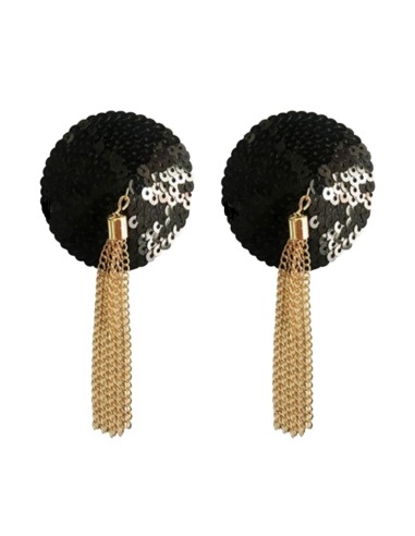 Cache-Tétons Sequin avec Chaîne Nipple Couture Noir