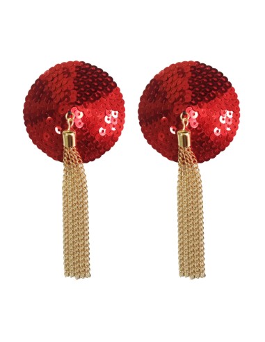 Cache-Tétons Sequin avec Chaîne Nipple Couture Rouge
