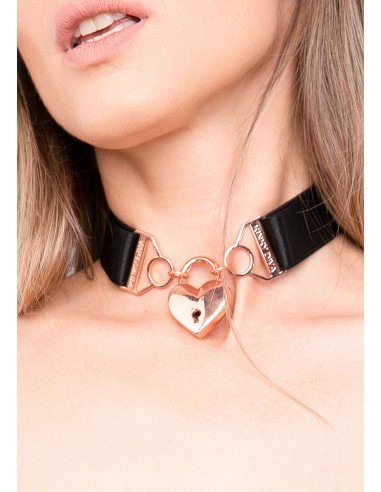 Tour de Cou Coeur avec Cadenas Chaîne Harness Couture Noir