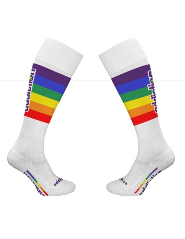 Chaussettes hautes Pride Football Blanches-Rainbow