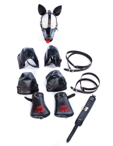 Kit complet Puppy Bondage 14 Pièces Noir-Rouge