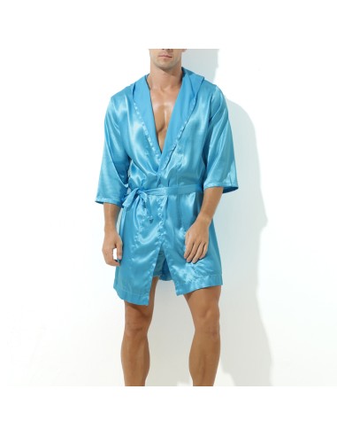 Peignoir effet satiné Long Slit Bleu Turquoise