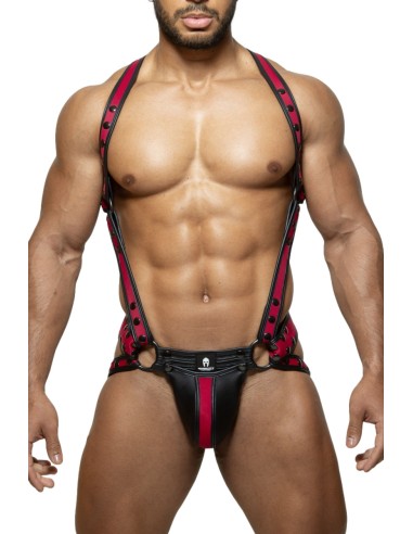 Ensemble Harnais + Jockstrap Titano Noir-Bordeaux